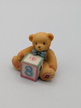 Cherished Teddies Bear with Number 8 Block (302910) 1997 Mini Figurine